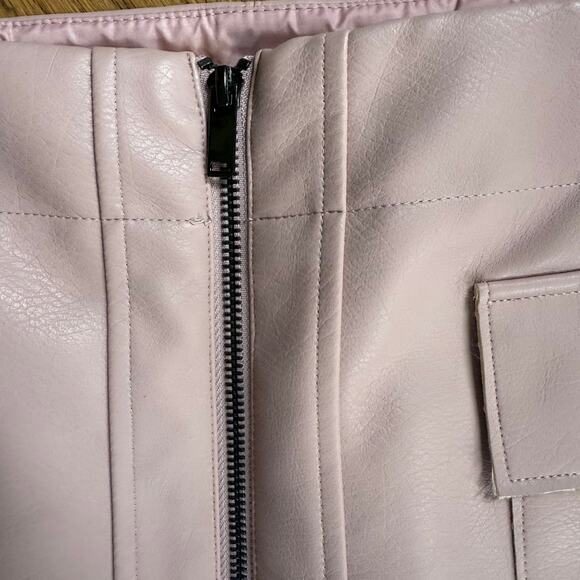 21 Saints Pink Faux Leather Mini Skirt SZ L Pockets Zipper Punk Rocker Feminine - Picture 4 of 6